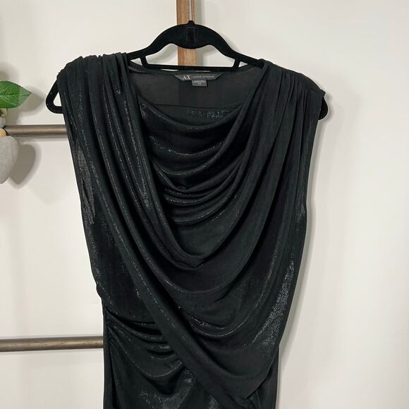 Armani Exchange Black Sleeveless Draped Front Mini‎ Dress Size Medium - Picture 2 of 9